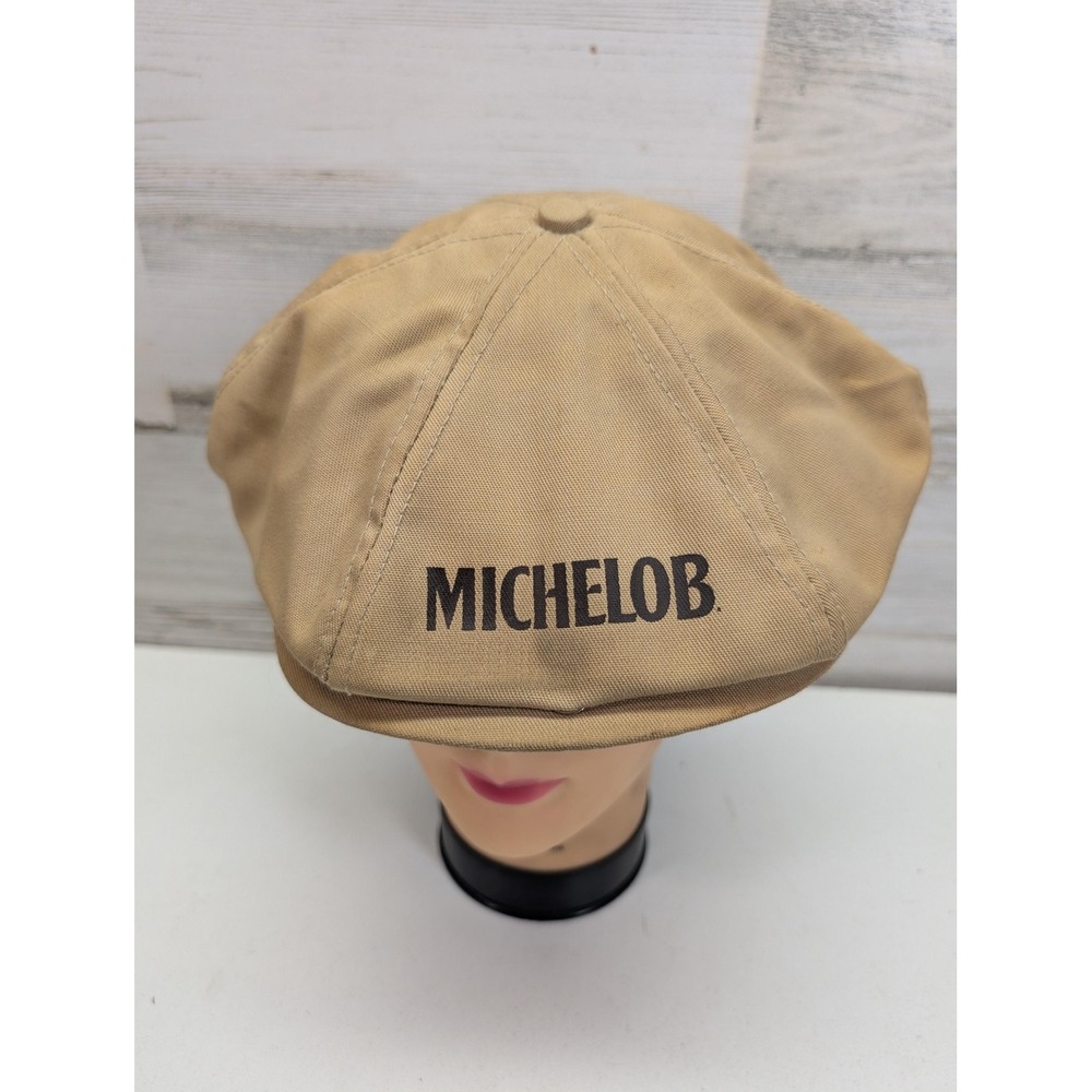 Michelob Hat Newsboy Cap Snap Back One Size Beige Logo Twill Cotton Mens